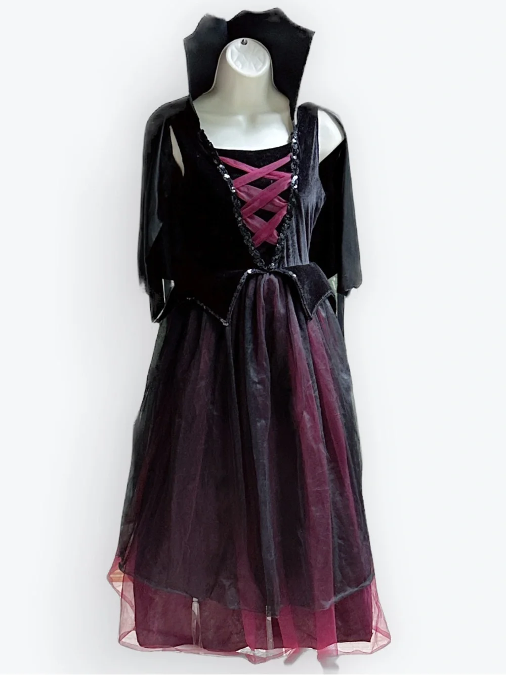 Gothic Evil Queen | Dracula’s Darling Sequined High Collar Tulle Costume Gown